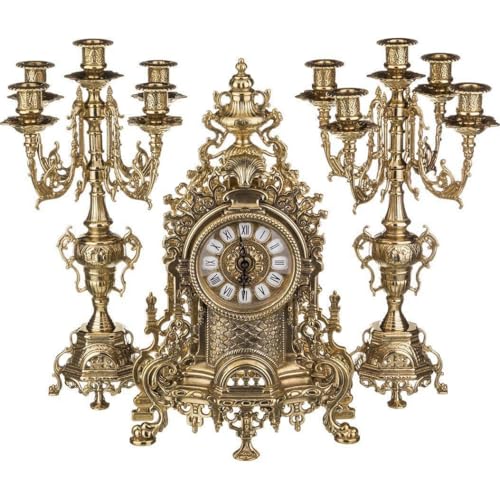 Set: orologio da camino + 2 candelabri a cinque bracci