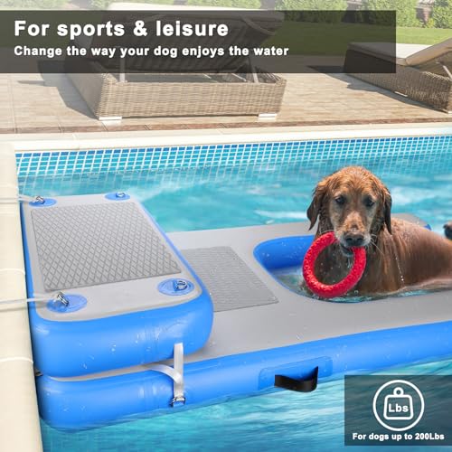 Rundik Inflatable Dog Pool Float, Boat Ramp for Dogs Platform Durable Puncture-Resistant Surface Ensures Safe and Easy Access to Water for Dogs, Floating Ramp Ladder for Pools, Lakes, and Beaches