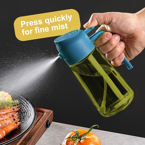 Image of CXINYI - 16oz /470ml Olive Oil Dispenser for Kitchen with Stickers - 2 in 1 Olive Oil Sprayer for Cooking, Air Fryer, and Salad, Black&Blue (Light-Proof Kitchen Gadget)