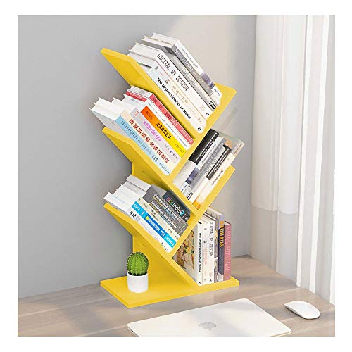 Lzymsz Tree Bookshelf, 4-Tier Floor Standing Bookcase, Free-Standing Book Holder Organizer, Book, Cd, Albums,Files Holder, Display Storage Rack For Home, Office (Yellow) #TOP4