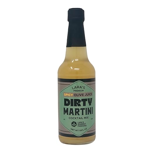 Lara's Gourmet Passions Premium Spicy Olive Juice Dirty Martini Cocktail Mix with Habanero Brine, Small Batch Drink – Vodka, Vermouth, Gin Mixer Lovers Gift Bar Ingredients (1)