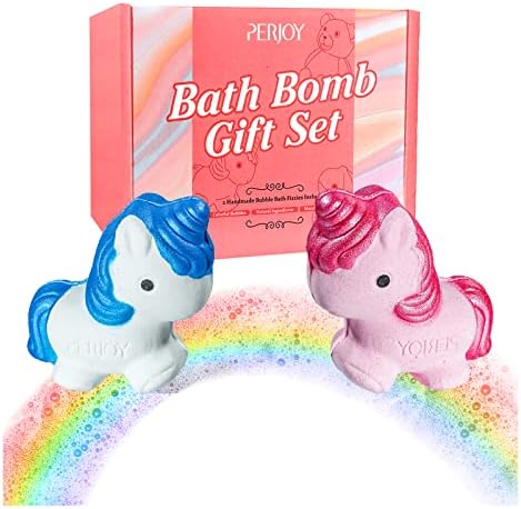 Perjoy Bath Bombs for Kids, 2 Handmade Bubble Bath Kids Bath Bombs, Birthday Gifts, Party Favors for Kids, Valentines Day Gifts for Kids, Christmas Gifts for Boys & Girls, Stocking Stuffers for Kids