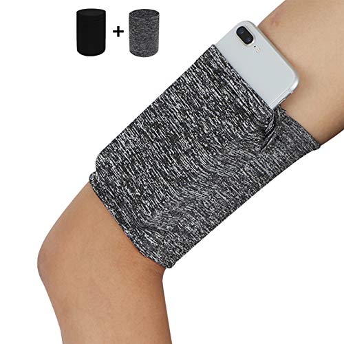 Running Arm Pouch for Keys - Hidden Phone Wrist Band Sleeve Arm Bag - Running Sports Arm Strap WristBand Holder Pouch Case for Exercise Workout Fits up to 6 inch Phone - 1PC Variegated Grey +1PC Black