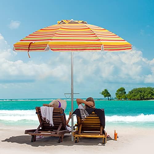 TANGZON 2M Garden Parasol, Portable Tilting Beach Umbrella with Carry Bag and Lockable Handle, UPF50+ Sun Protection Outdoor Sun Shade for Pool Patio Backyard