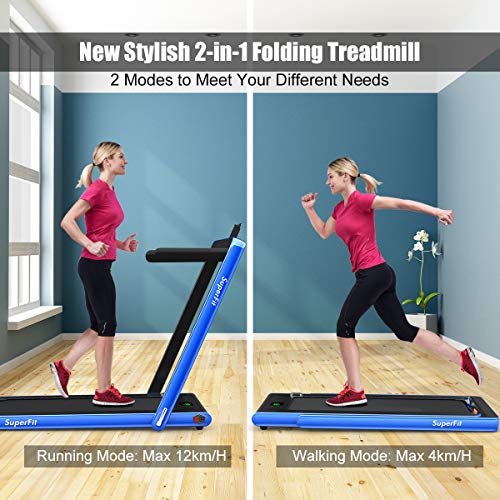 GYMAX 2 in 1 Folding Treadmill, 2.25HP Under Desk Electric Pad Treadmill, Portable Walking Jogging Running Machine, Motorized Flat Treadmill with Audio Bluetooth Speakers, Remote Controller - Image 3