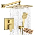 POP SANITARYWARE Shower Faucet Set Brushed Gold Rainfall 10 Inch Shower Head and Handle Set Bathroom Rain Shower System Wall Mounted Shower Fixture Shower Valve and Trim Kit
