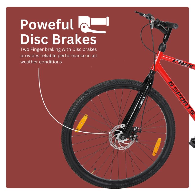Image of G SPORTS Civic Men 26T | Single-Speed Bicycle | Front Disc & Rear V Brake | 26T Alloy Rims | Rigid Fork | Hi-Tensile Steel Frame | Comfort Design | Urban Performance Ride | Cyle for Men(Black & Red)