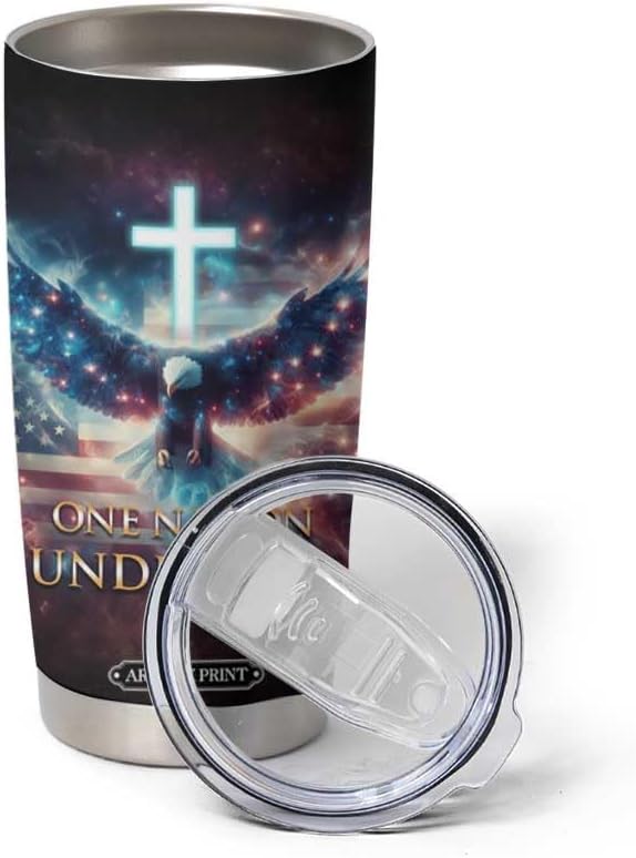 One Nation Under God Tumbler 20oz – Christian Patriotic Travel Mug with Psalm 33:12 Scripture, American Flag & Bald Eagle – Stainless Steel Insulated Gift for Veterans & Believers - Image 2