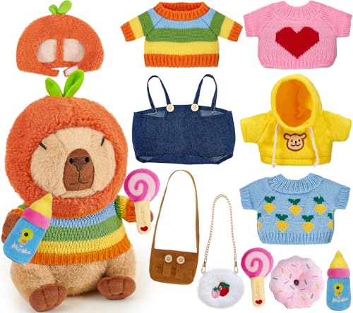 G.C 13 Pcs Plush Stuff Toys with Clothes Accessories Kids Stuffed Animal Toddler Pretend Play Dress Up Birthday Gifts 3 4 5 6 7 8 Year Old Boys Girls