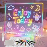 LED Note Board with Colors, 13.7'X10' 6 Modes & 8 Colors Acrylic Dry Erase Boards with Light, Led Drawing Board for Kids with Stand,Birthday Holiday Day Gifts for Girls & Boys Age 3+