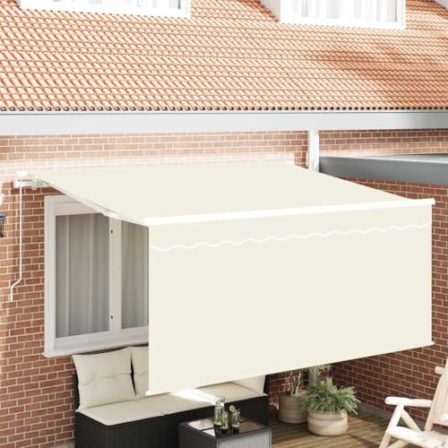 Auvent rétractable crème en polyester haute densité pour abri de terrasse - 2