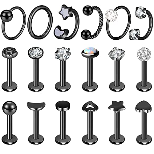 ONESING 18 Pcs 16G Black Tragus Piercing Earrings for Women Men Cartilage Earrings Stud