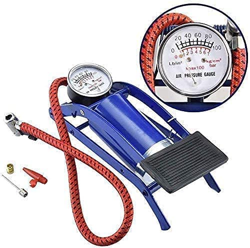 High-Pressure Foot Pump with Air Gauge – Portable and Durable for Cars, Bicycles, Balls, and Inflatable Items(Multi Color Pack of 1)