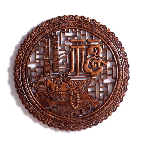 Wooden Hand Carved Wall Art Relief Panel - Exquisitely Carved Circular Decorative Craft