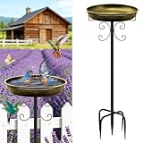 Vogeltränke Stehend, Vogelbad für Draußen Garten mit 5-Prong Basis – Großes Metall Vogelbecken Ø31 cm, Rostfrei & Wetterfest, Antike Vogeltränke Futter Wasserschale Terrasse Garten Deko, Antik Goldene