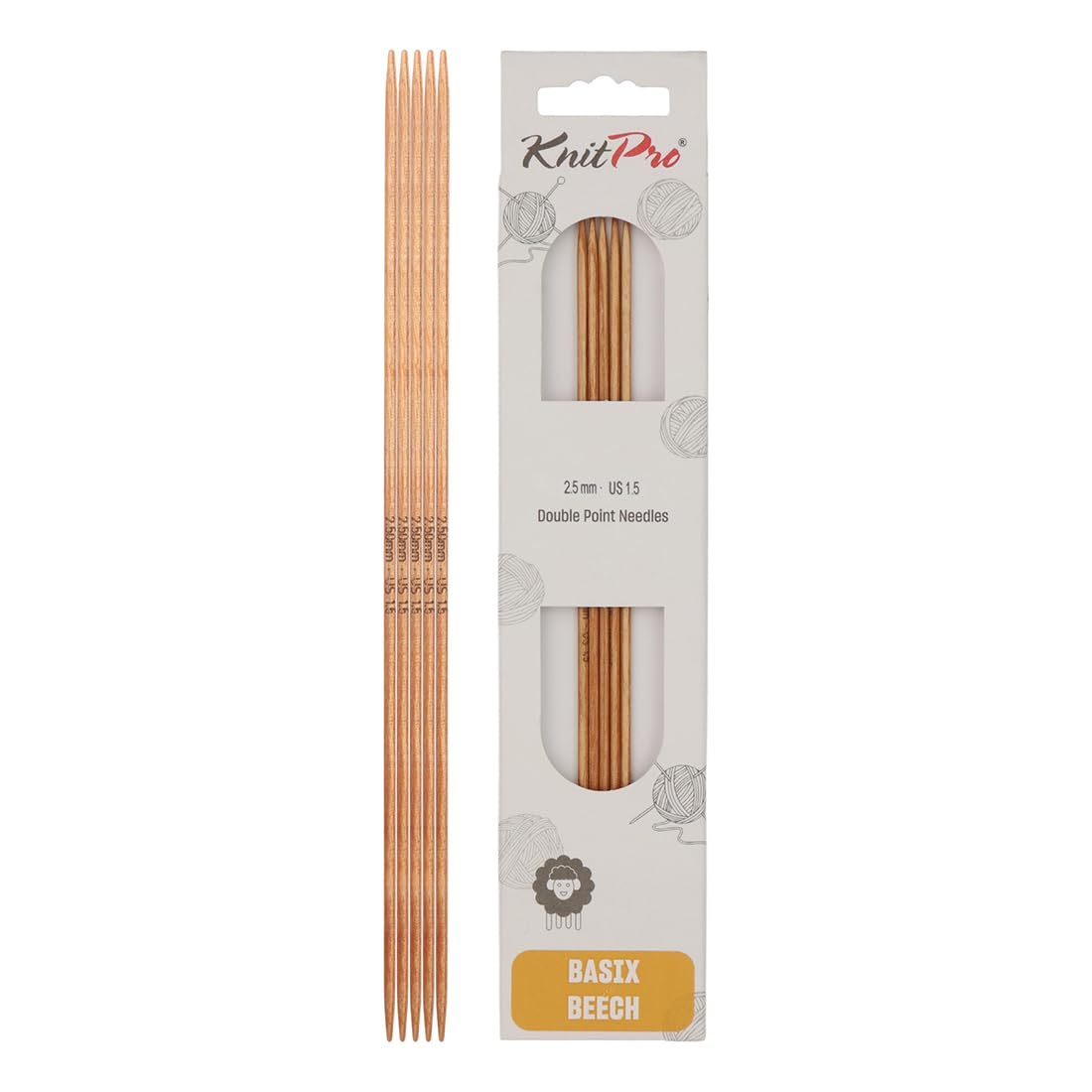 KnitPro Basix Beech Double Pointed Needles 8" (20cm) | 2.50mm