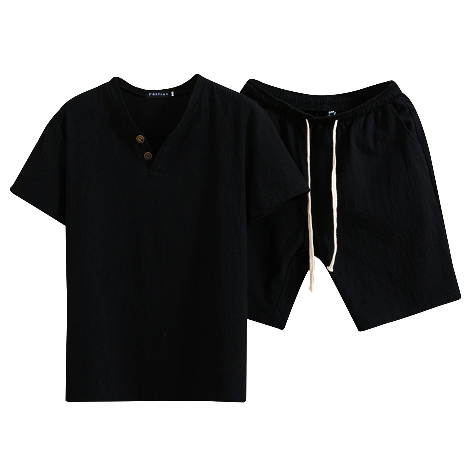 Bukknye Men's Black Short Pyjama Set Cotton Pyjamas T Shirt Shorts Loungewear Sets(,Xxl)