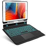 Kibbol Detachable Keyboard Case for iPad 9.7', Bluetooth 5, One-Step Pairing, 60-Hour Typetime, 7-Color Backlit, Precisive Touchpad, Lightweight Keyboard Folio for iPad (6 Gen & 5 Gen), Air 2 (Black)