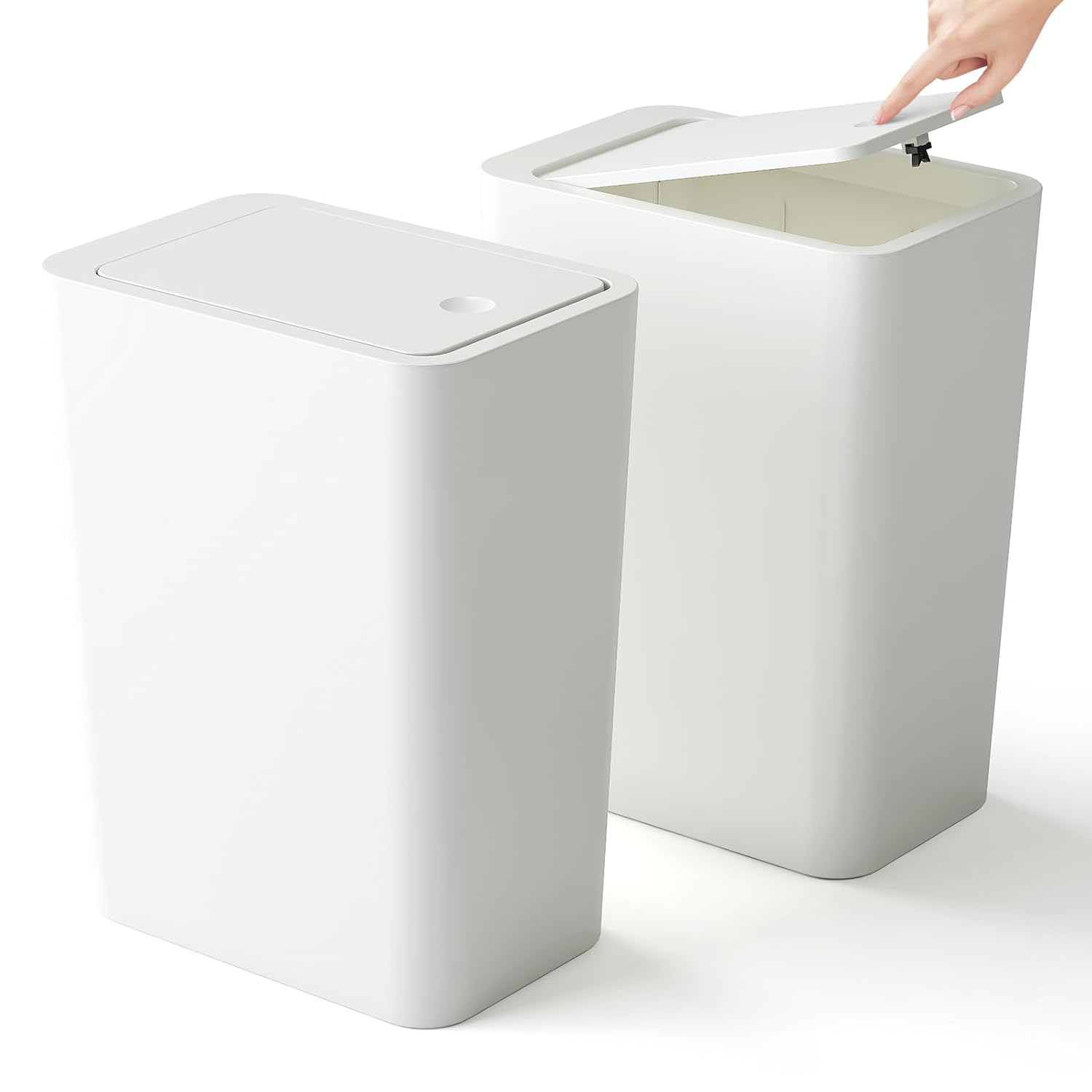 Kongming Kosz na śmieci łazienkowy z prasą, wąski kosz do kuchni, 10 l, bezzapachowy, dla biura, salonu, sypialni, WC, 2 szt., biały