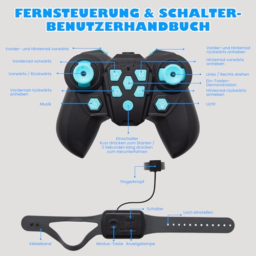 SIMREX Roboter Hund RC Stunt Auto Spielzeug - interaktive Fernbedienung Auto mit Gestentensteuerung & Mecanum Räder, LED-Augen, 3 Soundeffekte, Geburtstagsgeschenk für Kinder Jungen Mädchen Alter 6+