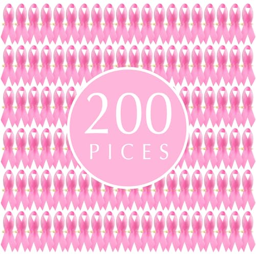 Image of Curvier 200PCS Pink Ribbons Breast Cancer Awareness Satin Lapel Pins for Charity Event Survivor Campaign Welfare Party Supplie