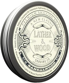 Lather & Wood Shaving Soap - Sandalwood - Simply the Best Luxury Shaving Cream - Tallow - Dense Lather with Fantastic Scent for the Worlds Best Wet Shaving Routine. 4.6 oz (Sandelwood)