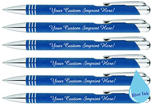 ExpressDesigns™ - Blue Ink Personalized Pens Rubberized - The Cameron - Custom Printed Name Pens - Imprinted with Logo or Message - Includes Personalization - 6 Pack (Blue) -  Express Pencils