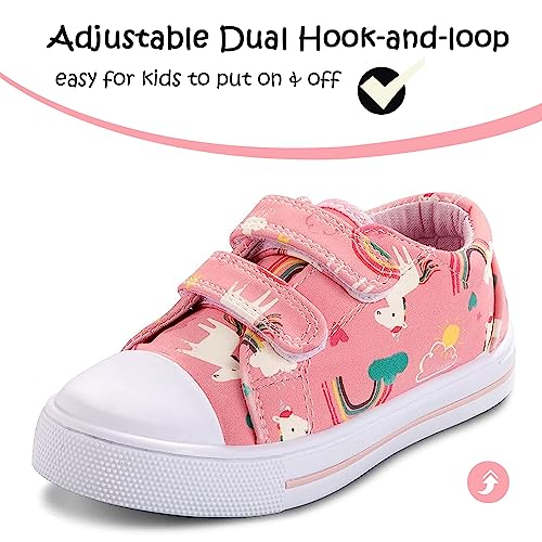 K Komforme Toddler Sneakers For Boys And Girls Cartoon Dual Hook And Loops Sneakers Baby Canvas Shoes, Size 6 Toddler, Pink Rainbow #TOP2