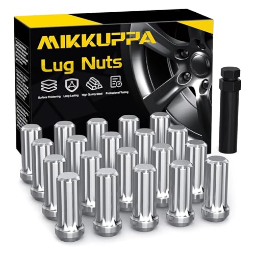 Image of MIKKUPPA 20PCS 9 /16-18 Lug Nuts - Replacement for 1994-2011 Ram 1500, 2005-2010 Dodge Dakota, 2004-2009 Durango Aftermarket Wheel, Chrome 7 Splined 3 /4 inch Hex, 2 inch Tall, 0.91 inch Wide Tire Nuts