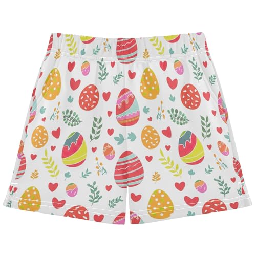 Girls Lounge Shorts Colorful Easter Eggs White Cute Animal Print Athletic Kids Summer Pajama Sleepwear, X-Small