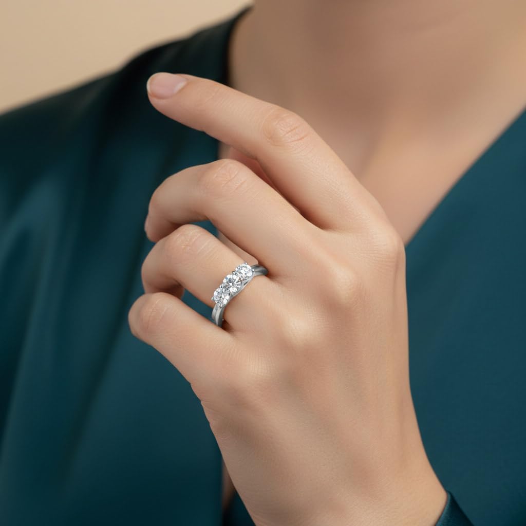FINEROCK 14K Gold 3-Stone Diamond Engagement Ring Band (0.76 Carat)