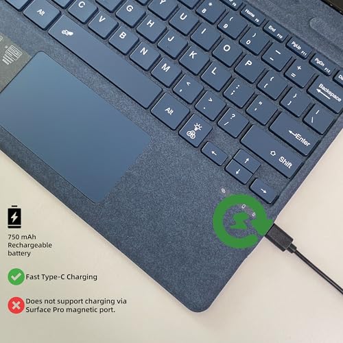mobee Type Cover for Microsoft Surface Pro 13 inch, Compatible with Surface Pro 13"(11th Edition) / Pro 11 / Pro 10 / Pro 9 / Pro 8 / X, Rechargeable Keyboard with Trackpad, Backlit (Sapphire) by Mobee - Used condition - Image 4