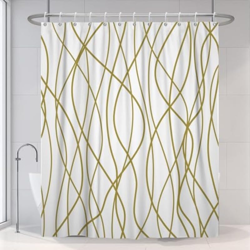 Golden White Light Brown Shower Curtain for Bathroom,Geometric Modern Shower Curtain,Bath Additions, Machine Washable 183x198cm/72x78in(WxH)
