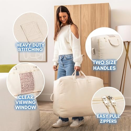 Image of Golden bird Large Canvas Comforter Storage Bags Closet Organizer for Clothes Sweater Blanket Clothes Organizer with Dual Zipper (25 inches L,19 inches H, 9 inches W) (2 PCS, large)