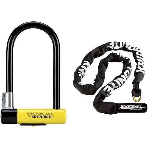 Kryptonite New-U New York Standard Heavy Duty Bicycle U Lock & Keeper 785 Integrated Chain Lock, 16mm Steel Shackle, 33.5-Inch, Black/Yellow, Grey, Purple, Red
