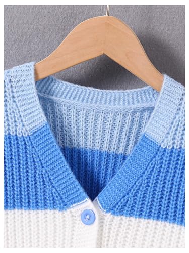 Verdusa Girl's Colorblock Button Front Cardigan Sweaters Y2K Knit Outerwear3