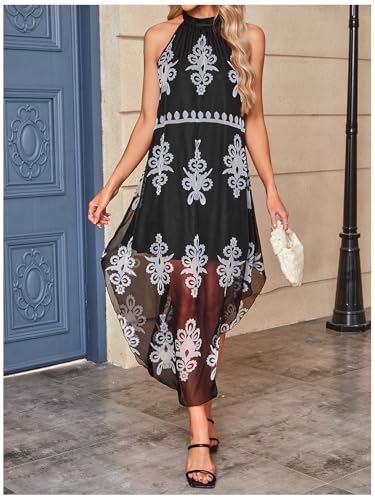 Image of Verdusa Women's Summer Dress Halter Flowy Asymmetrical Western Dress Boho Vacation Outfits
