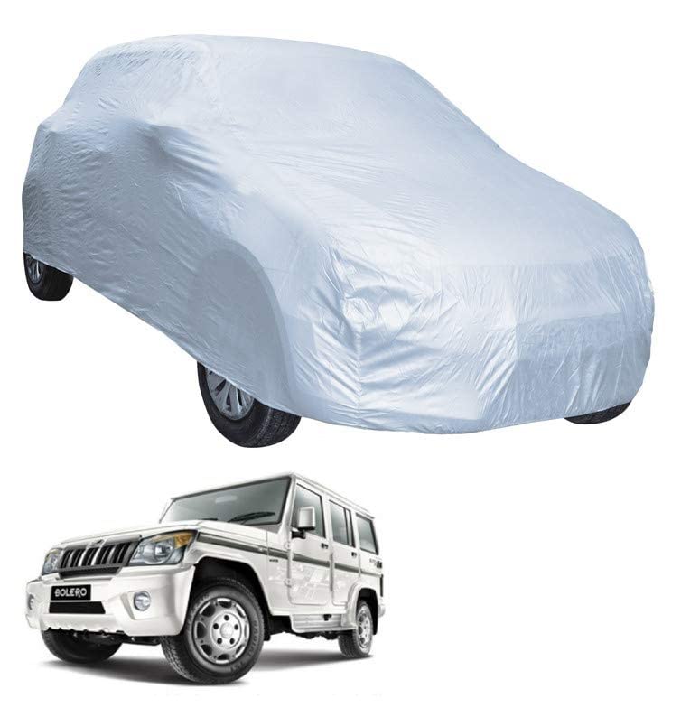 Image of Auto Hub Car Cover Compatible with Mahindra Bolero with Mirror Pocket, Water Resistant, Triple Stitched, Bolero Car Cover- Plain Silver