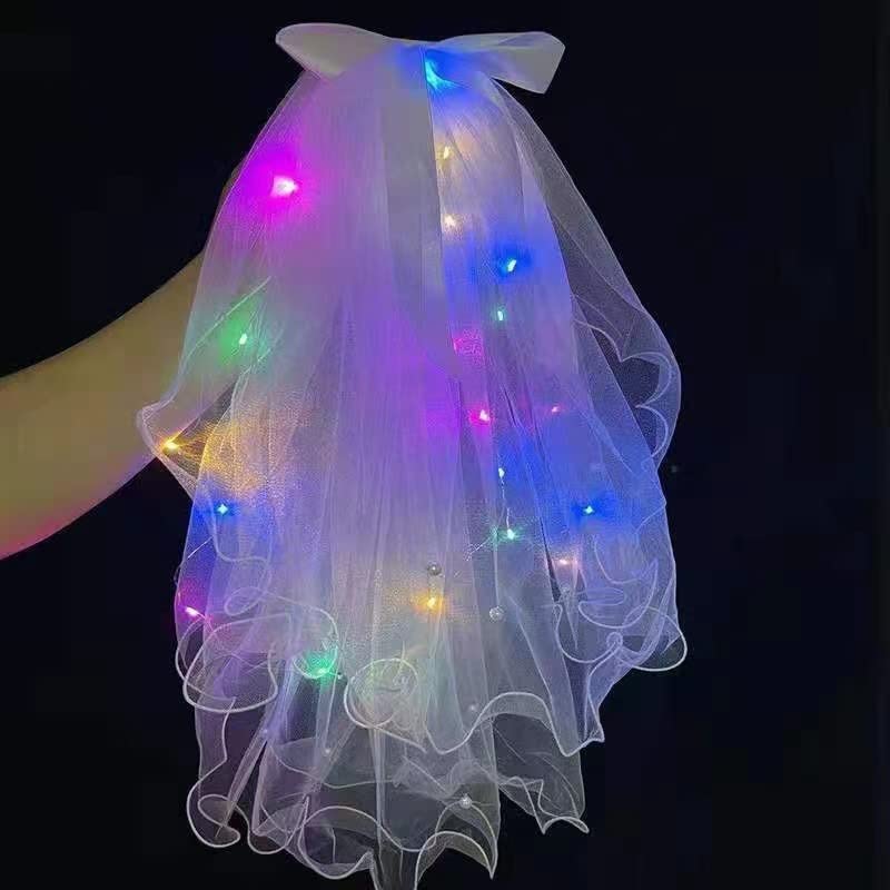 Miniatura 2 de Jeairts Velo de novia con luz LED para novia, velos de novia con clip para el cabello, pieza de pelo de tul para boda, accesorios para el cabello