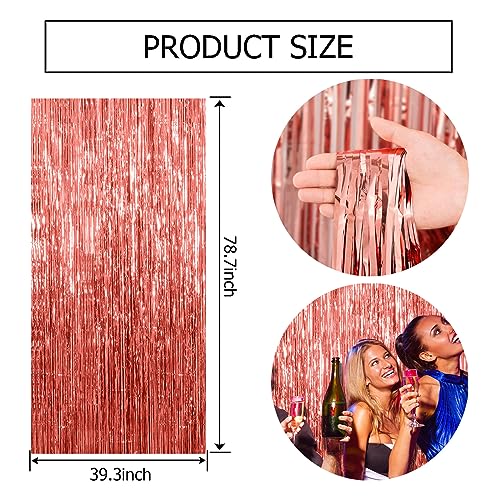Image of 2 Pack Rose Gold Fringe Curtain Backdrop Birthday Bachelorette Party Decorations Metallic Tinsel Streamers Foil Backdrop Christmas Graduation Wedding New Year Party Decorations
