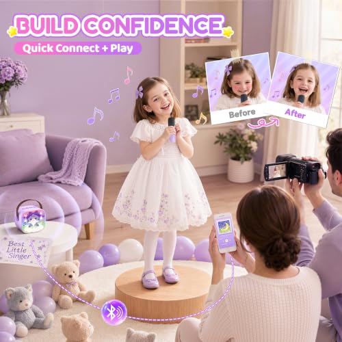 Image of YLL Karaoke Machine for Kids, Portable Mini Speaker with 2 Wireless Microphones, Kids Toy Gifts for Girls Ages 3, 4, 5, 6, 7, 8, 9, 10+ Years Old, 4-12th Birthday Singing Home Family Party