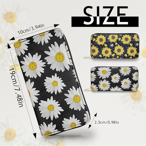 PU Leather Purse for Women, Long Womens Purse with Flower Pattern Multi Compartments Stylish Womens Wallet with Zipper (Yellow)2