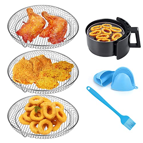 Air Fryer Rack for Ninja Air Fryer, 304 Stainless Steel Tower Air Fryer Accessories for Baking Roasting, 7.67inch Metal Grill Racks with Silicone Gloves and Brush, For Most 4.2Qt -5.8Qt Air Fryer