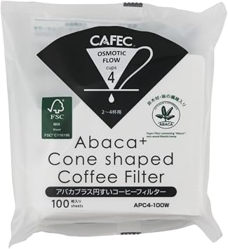 CAFEC Abaca+ 100-Pack Cone-shaped V60 02 1 to 4 Cup Disposable Pour-Over Drip Coffee Paper Filter made of Eco-Friendly Refined Virgin Pulp for Better Tasting Brewing Pour Over Dripper APC4-100W