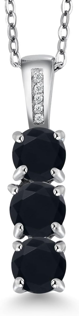 Gem Stone King Diamond and 3 Gemstone Birthstone Pendant Necklaces For Women | 925 Sterling Silver | Three Stone Pendant Necklace | Round 5MM | With 18 Inch Silver Chain