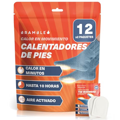 Bramble - Calentadores de Dedos Adhesivos (12 Pares, 24 en Total) - Parches Adhesivos ultrafinos para Zapatos y Botas - Se activan con el Aire y no Dejan Olor - hasta 10 Horas de Calor