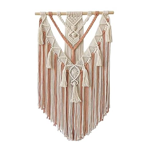 Boho Macrame Wall Hanging & Wall Decor,New Bohemian Style Macrame Wall Art With Minimalist Design For Decorating Your Bedroom Living Room Apartment Dorm & Nursery: Blush & Beige Woven Macrame (Blush)