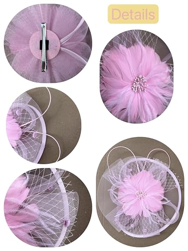 Lucky Leaf Women Girl Fascinators Hair Clip Hairpin Hat Feather Cocktail Wedding Tea Party Hat (8-Pink)