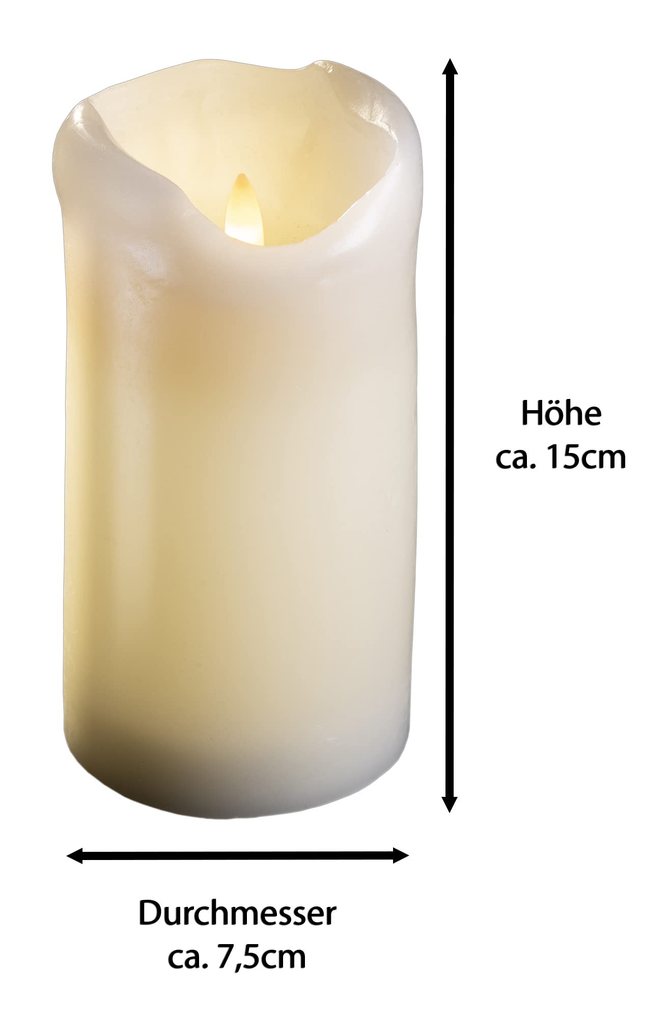 Novaliv Zestaw 4 świec LED w kształcie pieńka, duże, świece z prawdziwego wosku z ruchomym płomieniem, funkcja timera na 6 godzin, ciepłe białe światło, średnica 7,5 cm, wysokość 15 cm, wymagane 2 baterie AA