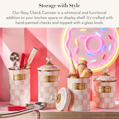 Image of MACKENZIE-CHILDS Enamel Canister, Large, Pink-and-White Rosy Check